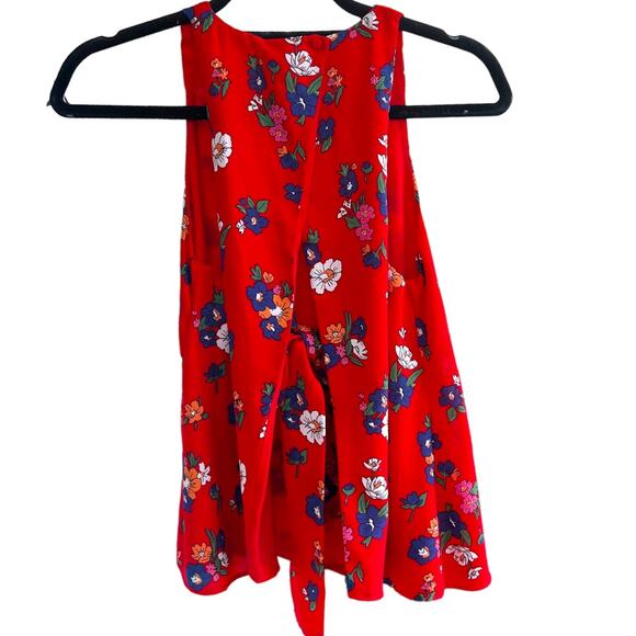 ZARA Sleeveless Open Back Tank Top Floral Blouse Red White Blue Small NWOT - Picture 4 of 12